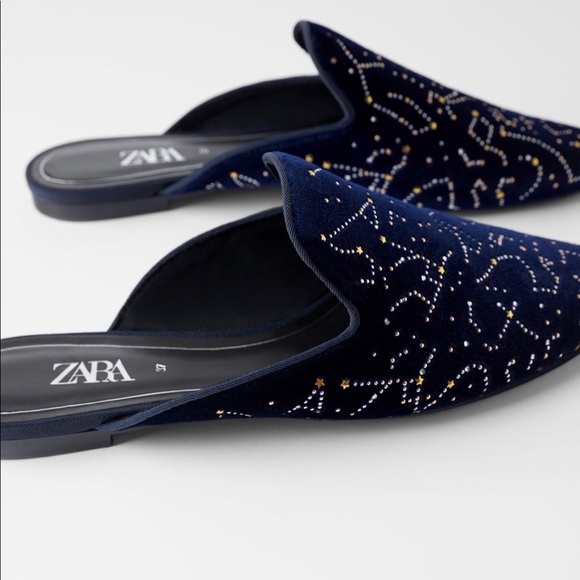Zara Shoes - Zara blue velvet mules with constellation beading
